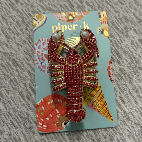 NWT ⚜️🦞⚜️ Piper K Lobster Metal Hair Claw Clip w Rhinestones & Faux Pearls - Picture 8 of 14